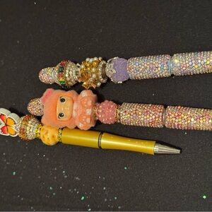 Sparkling Pink Beaded Pen Set with Doll Charm